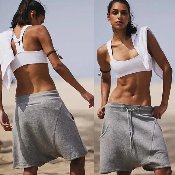 NEW Free People FP Movement Pointbreak Harem Fleece Shorts Grey Cozy Oversized - Picture 1 of 6
